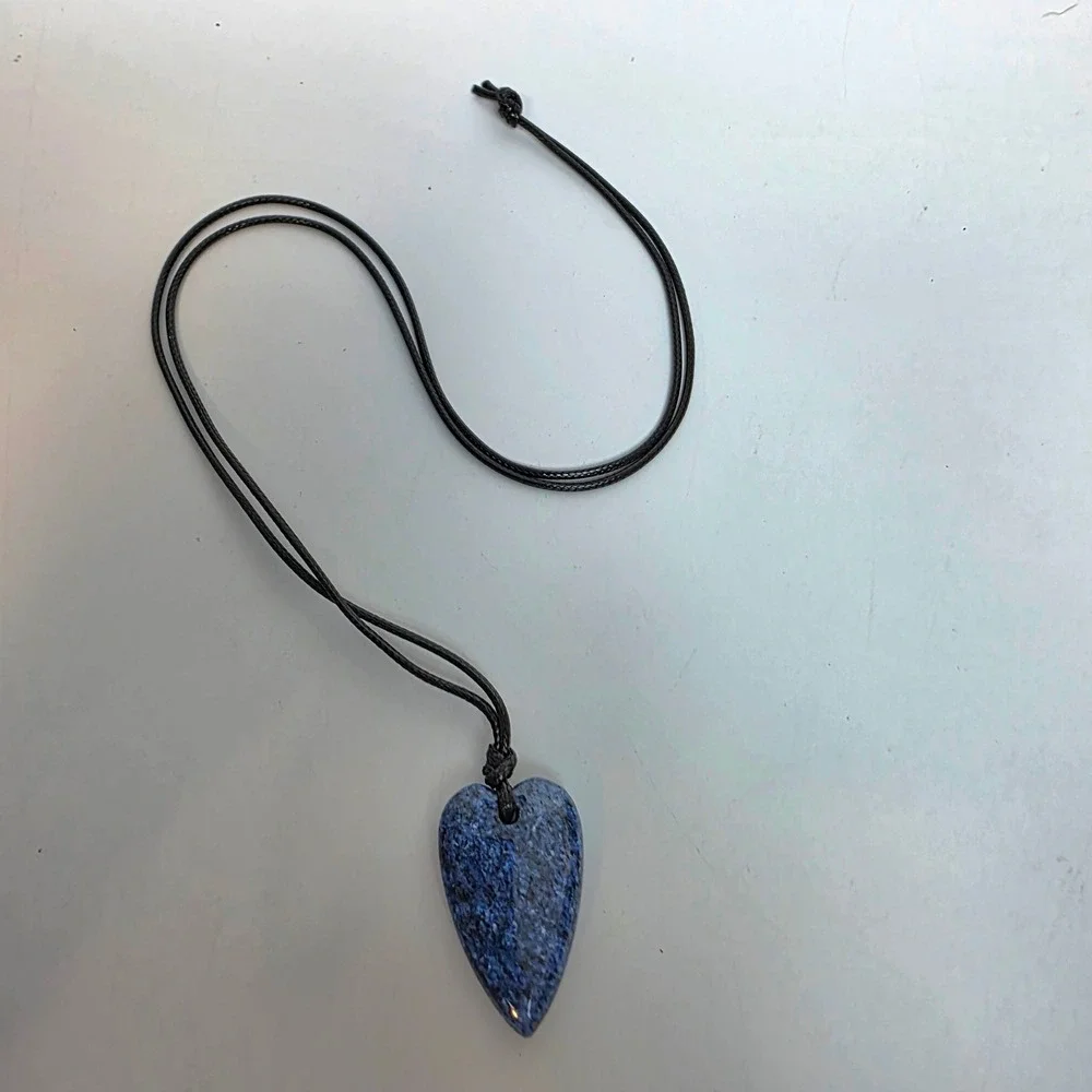 Blue Lapis Lazuli Natural Stone Heart Pendant Necklace Black 30